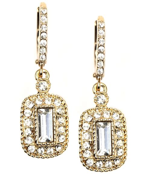 givenchy crystal drop earrings gold crystal sku 6617913|Givenchy Gold Tone Crystal 12MM Hoop Drop Earrings .